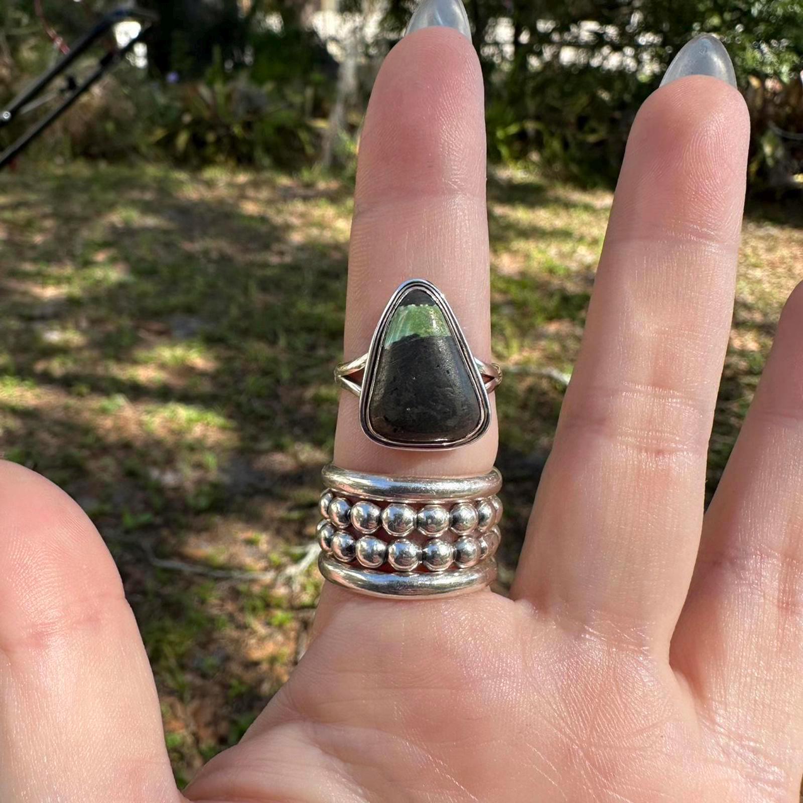 925 Sterling Silver Blackjack Turquoise Ring Size 8.25