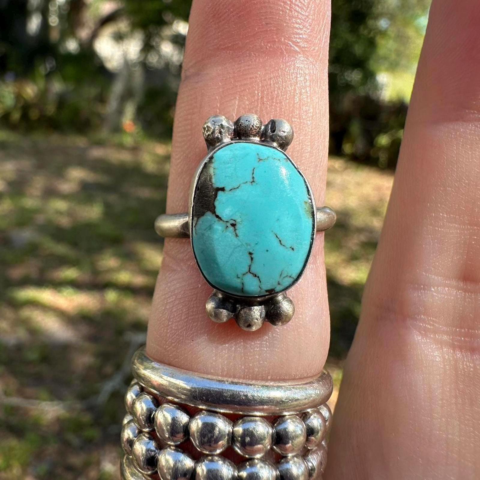 925 Sterling Silver Native American Turquoise Ring Size 7