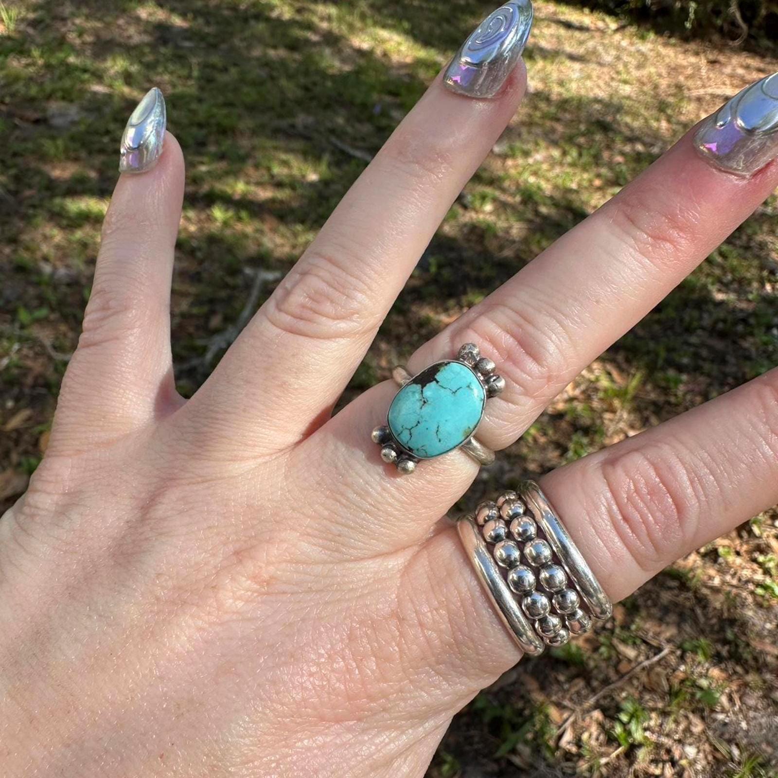 925 Sterling Silver Native American Turquoise Ring Size 7